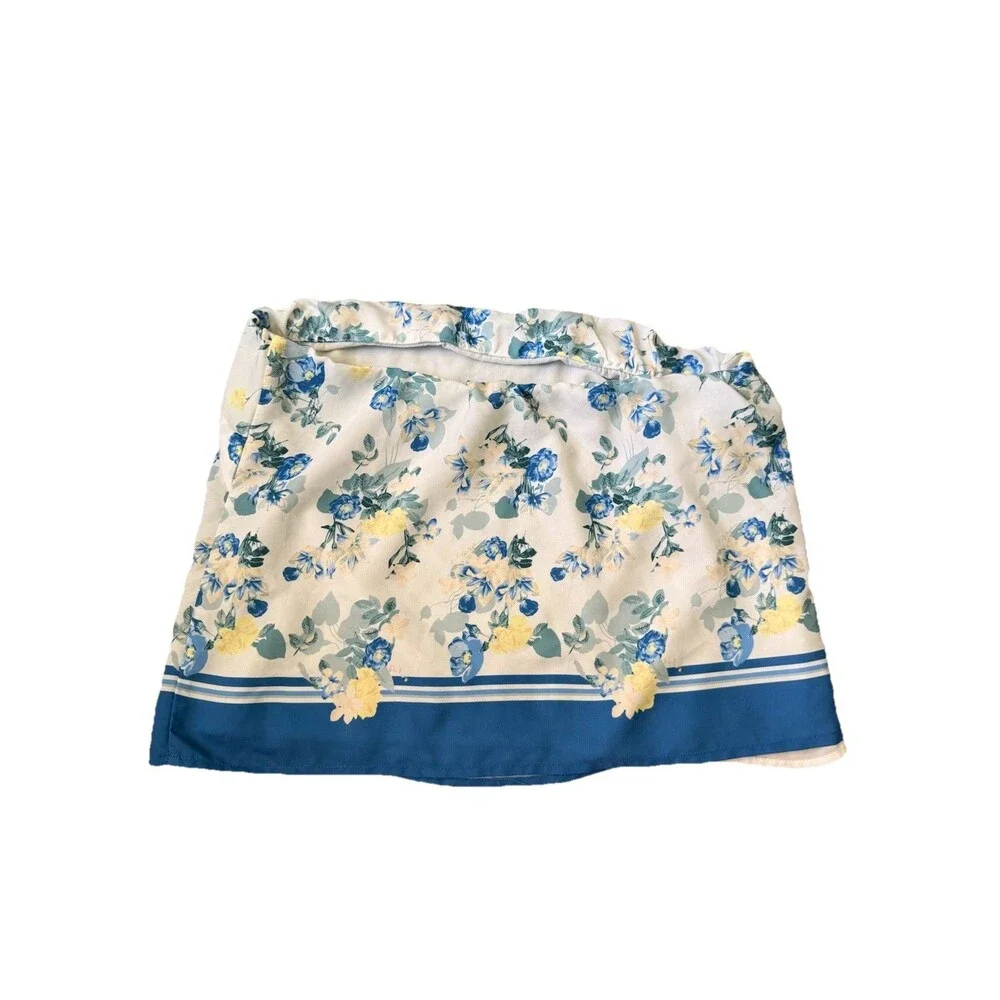 Abercrombie Faux Silk Tube Top Medium Blue Yellow Floral Satin Strapless EUC - Picture 4 of 5